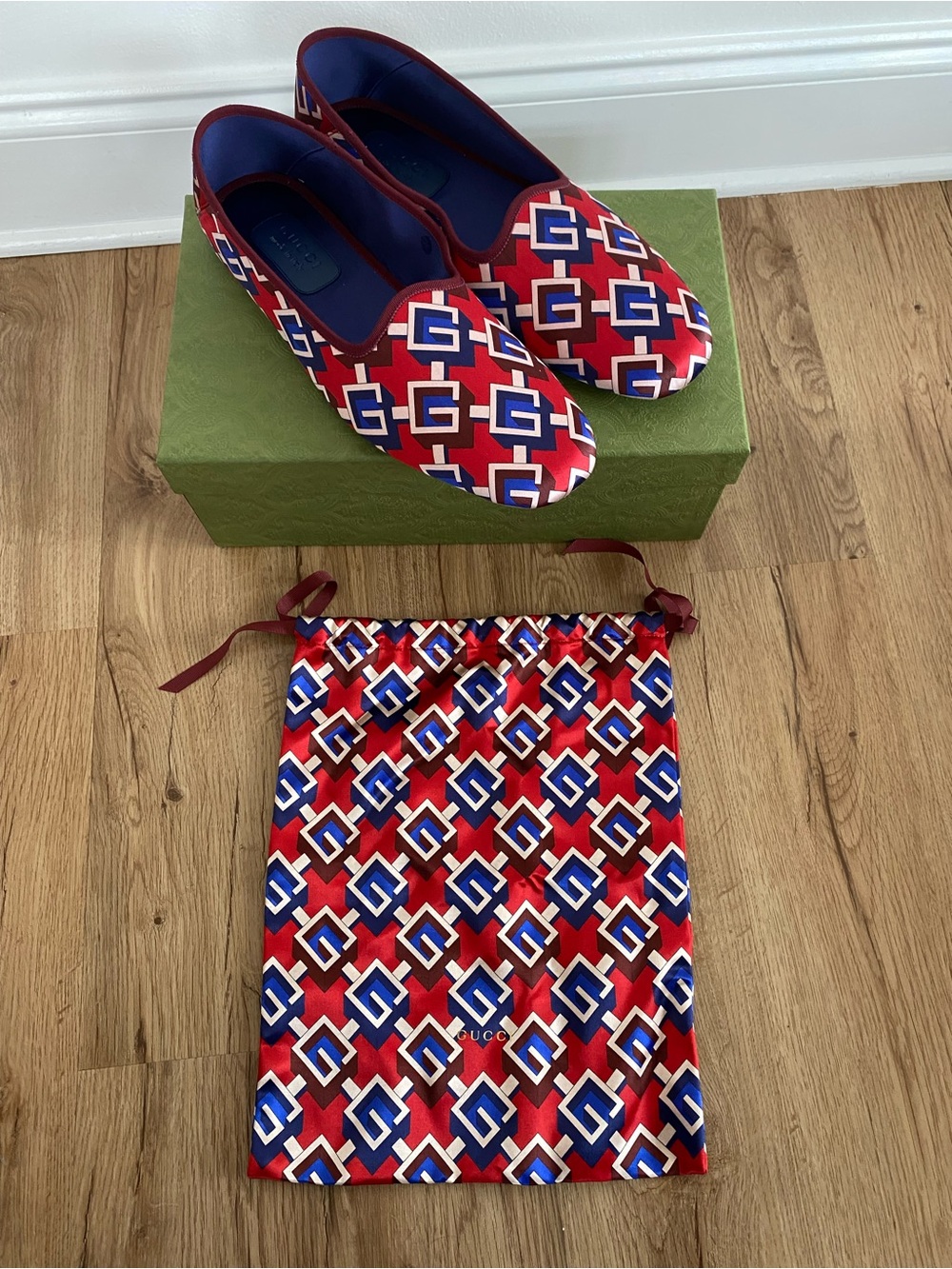 GUCCI Men’s Voyage Geometric G logo Satin Slippers Size 15 NEW